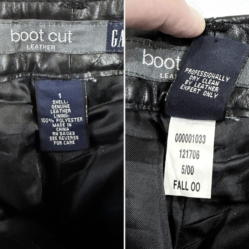 Vintage Y2K GAP Genuine Leather Bootcut Pants Black Size‎ 1 Moto Biker Grunge - Picture 10 of 10